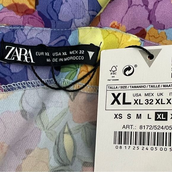 Zara Yellow/Purple Multicolor Crisscross Strap Floral Boho Mini Dress XL - Picture 9 of 10